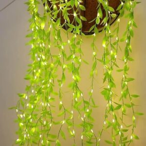 REVIRO HOME Curtain String Light Curtain Led Fairy Light Plug Power 3x1 Meter 20 Strips 200 Warm Led Green Leaf Vine String