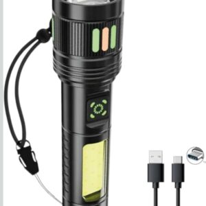 REVIRO HOME LED Flashlight, 1000 Lumens, 3 Modes, Telescopic Zoom, USB-C Rechargeable, Aluminium Body